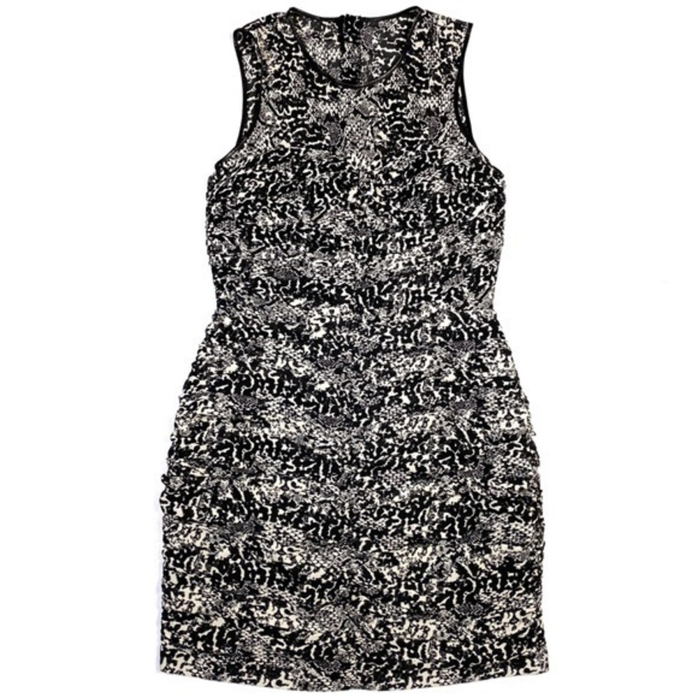 H&M Faux Leather Trim Ruched Chiffon Dress